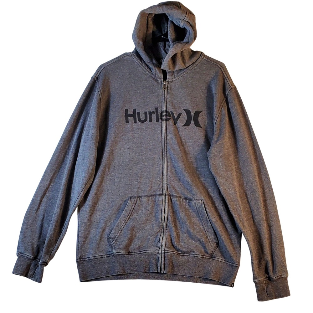 Hurley Mens‎ Gray Full Zip Hoodie Fleece Lined Logo Casual Athleisure Size L